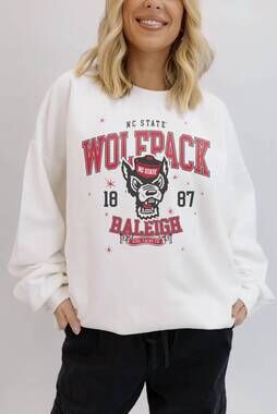NEW GIRL TRIBE CO. north carolina state crewneck sweatshirt in white